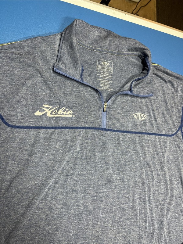 AFTCO Fishing Shirt Mens XL Blue 1/4 Zip Pullover Long Sleeve Hobie Surfboards gallery