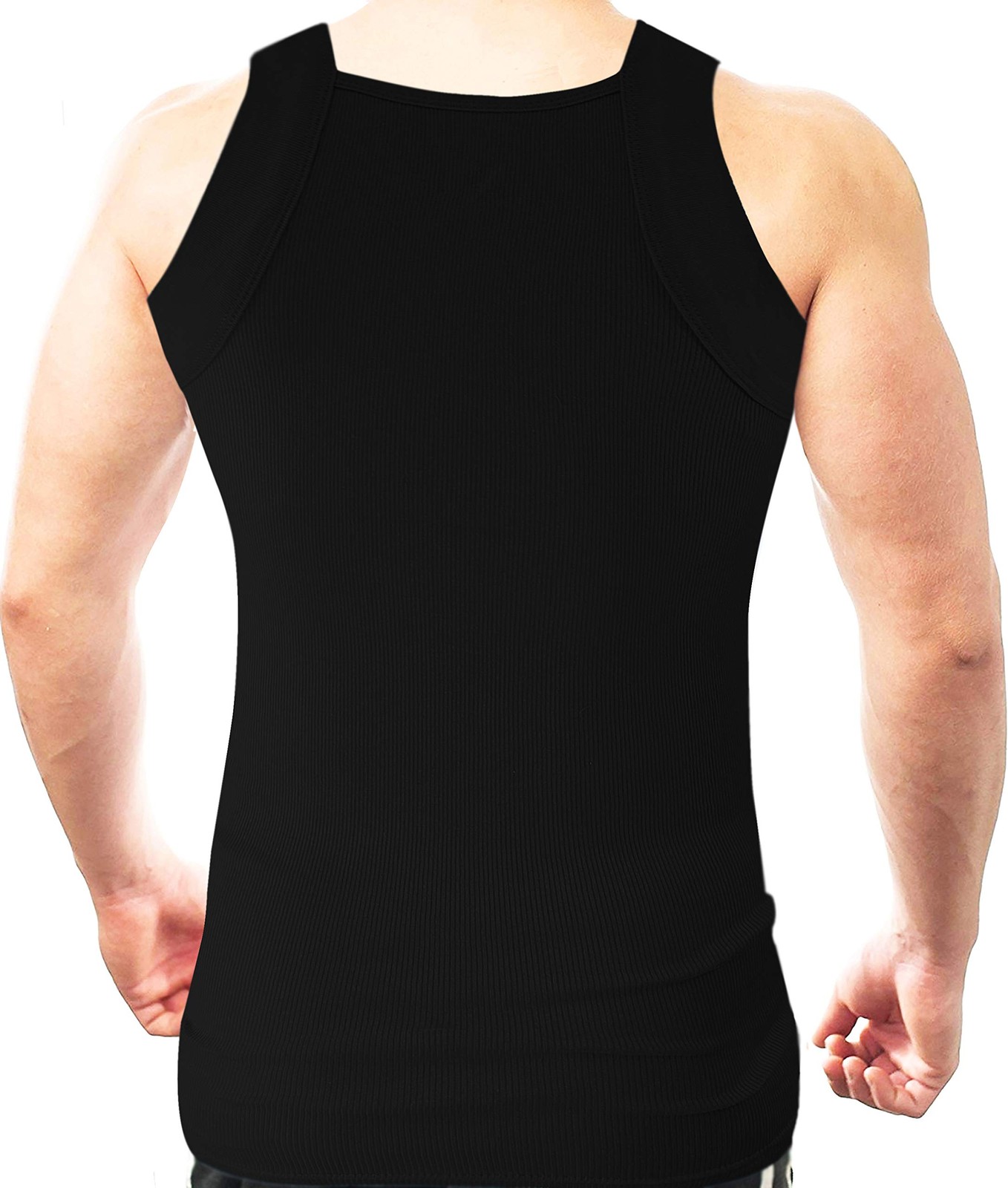 Different Touch Men Cotton Tank Top Square Cut Muscle Rib Small, Black gallery