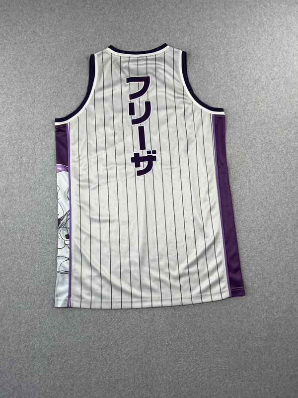 Dragon Ball Z Frieza Basketball Jersey Mens M Gray Purple Pinstripe DBZ gallery