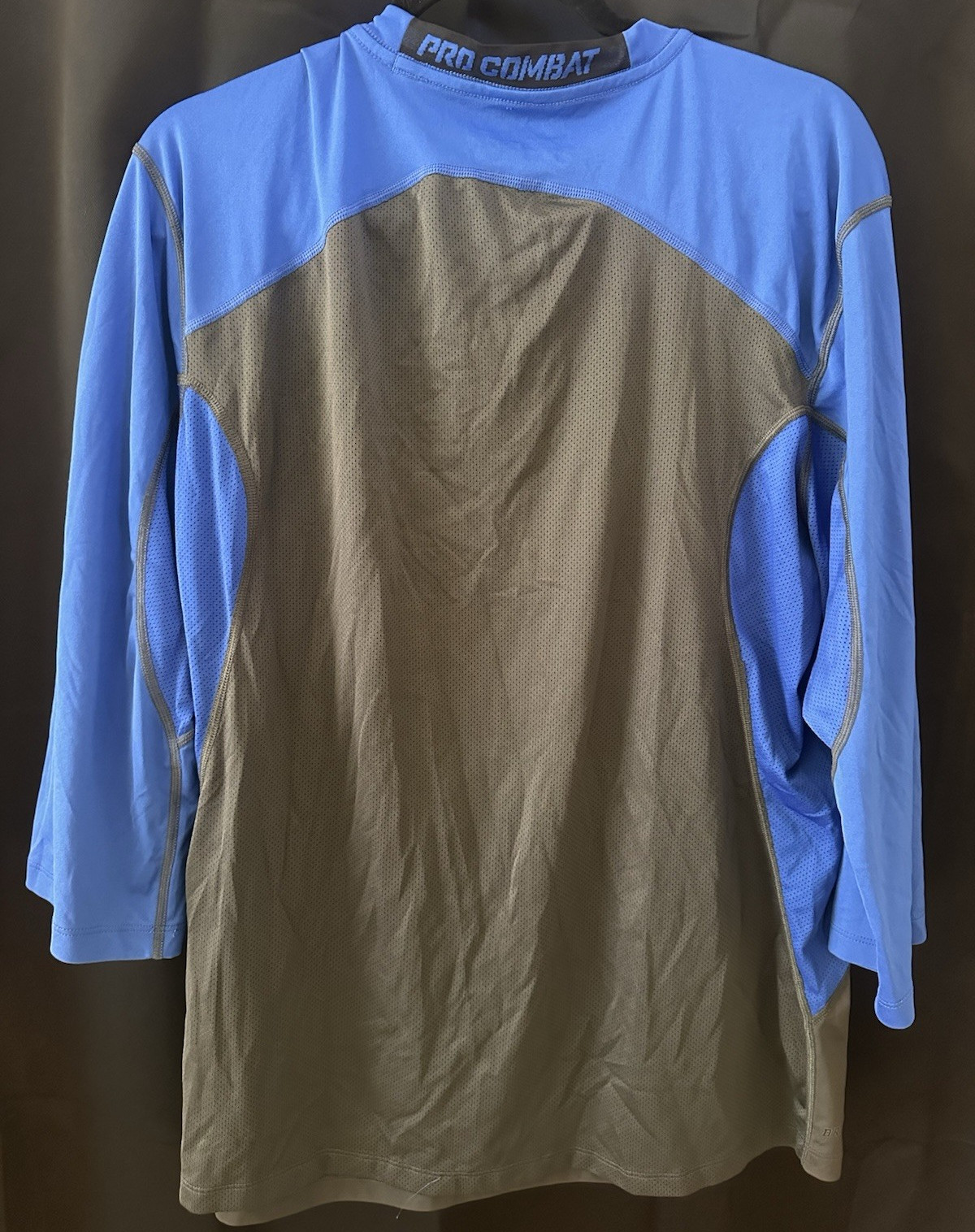 Nike Pro Combat Dri-FIT Men's XL Gray/Blue Colorblock 3/4 Swingman baseball gallery