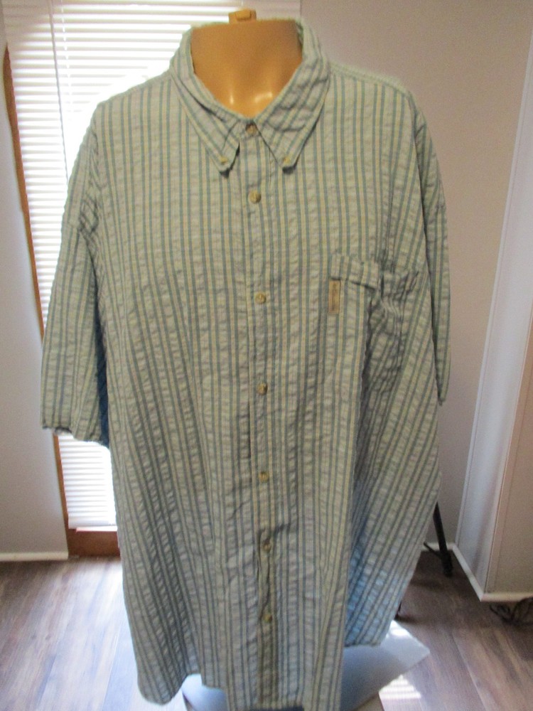 Men Columbia Casual Short Sleeve Collar Button Down Blue Plaid Pocket Shirt 4XB