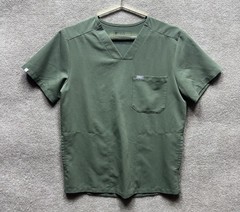 FIGS Technical Collection Olive Green V-Neck Scrub Top Small Mens Medical EUC