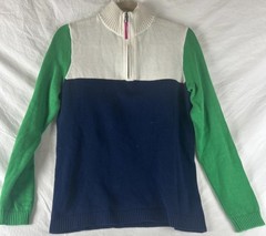 J.Crew Women Small Colorblock Half Zip Sweater Navy Green White 100% Cotton