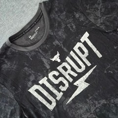 Under Armour Project Rock Disrupt T-Shirt Men XL Gray Acid Wash Brahma Bull Logo