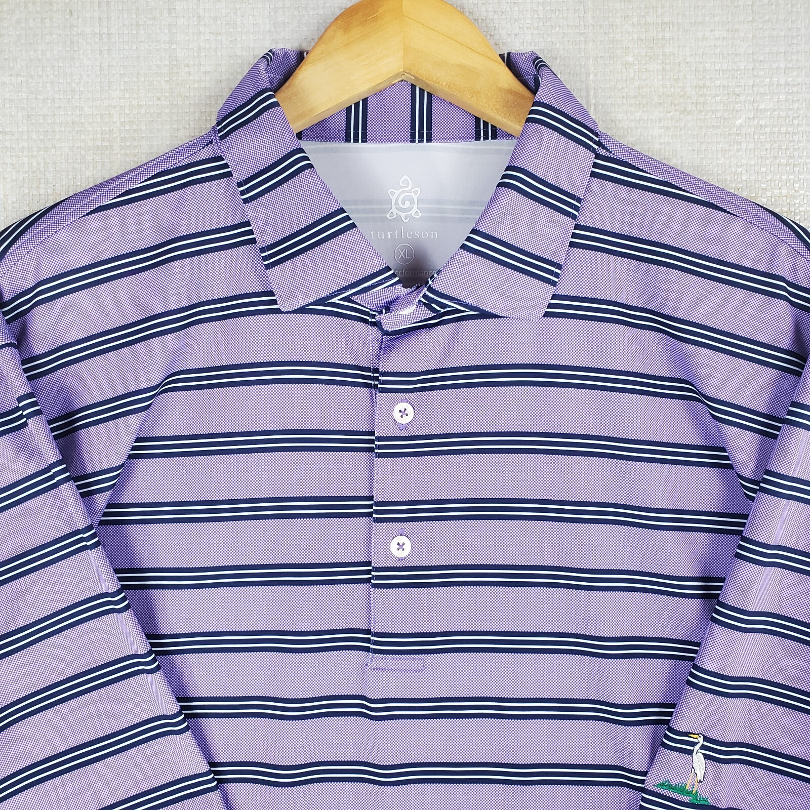 TURTLESON Size XL Mens Tour Performance Polo Shirt Lilac Black White Stripe Golf gallery