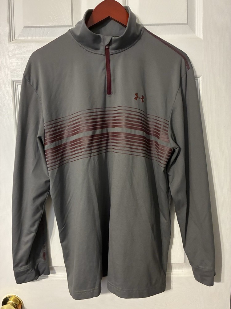 Under Armour ColdGear Men's M Loose 1/4 Zip Mock Neck Striped Gray/Red