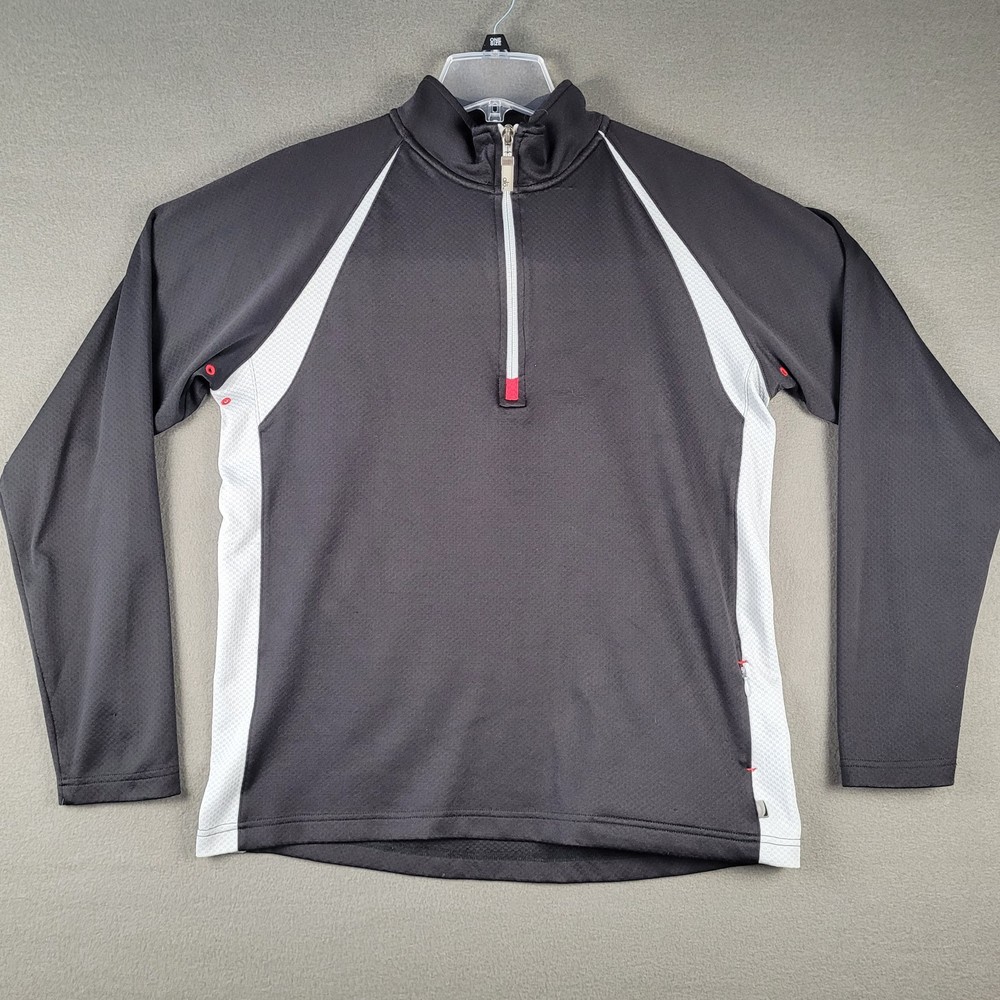Alo 1/4 Zip Pullover Mens Medium Performance Club Logo Black Gray Gym Athleisure