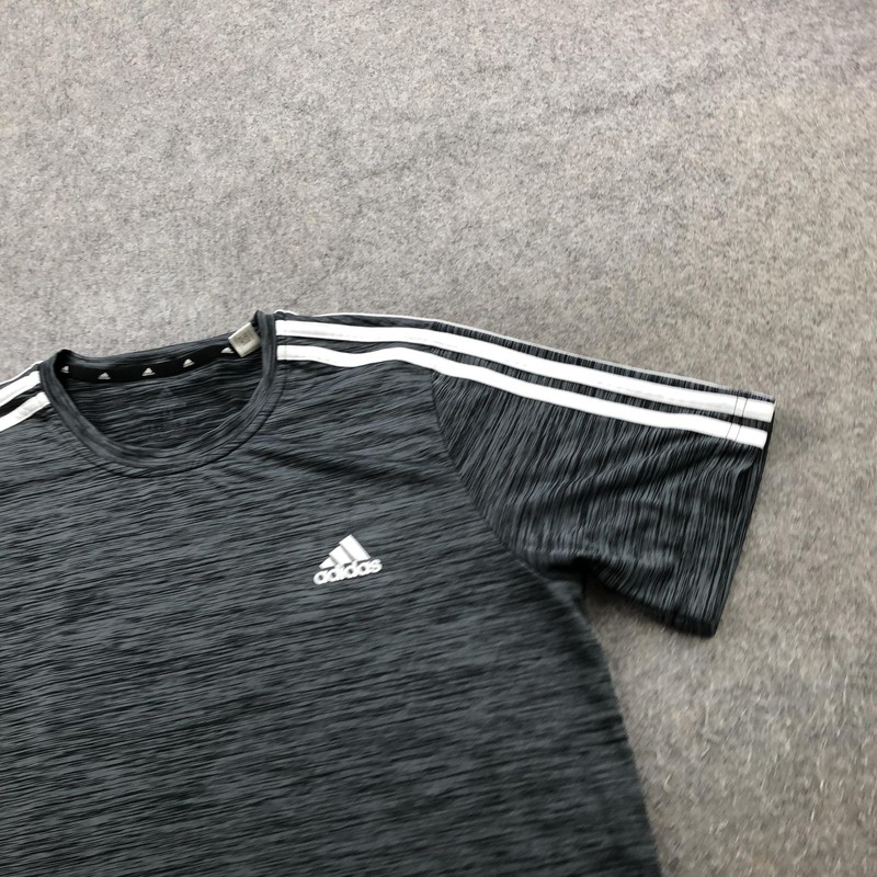 Adidas Shirt Mens Medium Gray AEROREADY Short Sleeve 3-Stripes Athletic Top gallery
