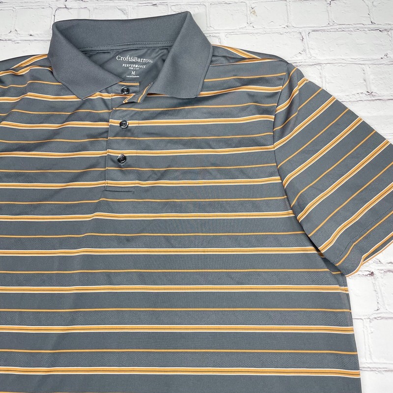 Croft and Barrow Performance Polo Men’s M Golf Short Sleeve Gray Orange Striped gallery