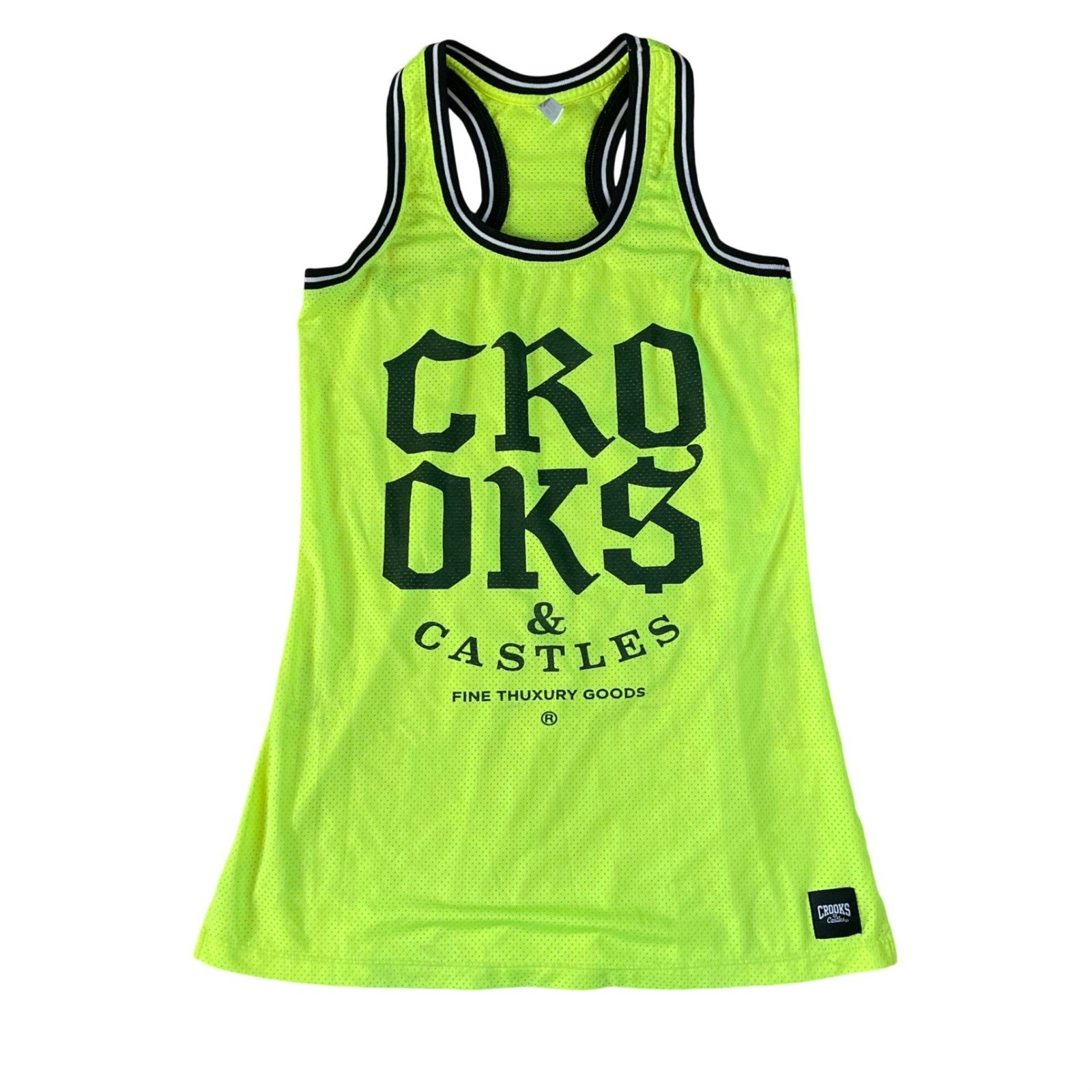 Crooks & Castles TROUBLE 13 Neon Green Black Jersey Tank Top Shirt Mesh Athletic gallery
