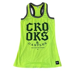 Crooks & Castles TROUBLE 13 Neon Green Black Jersey Tank Top Shirt Mesh Athletic