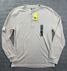 All In Motion Shirt Mens Small Beige Waffle Henley Thermal Long Sleeve NWT