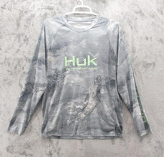 Huk Shirt Mens Medium Gray Camo Long Sleeve Performance Fishing Mossy Oak UPF
