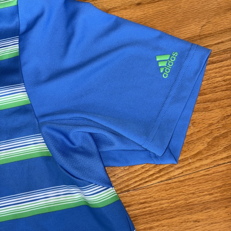 ADIDAS CLIMA-COOL Bright Blue And Green Golf Polo Collared Shirt Men's Large gallery