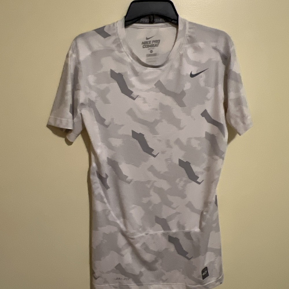 Nike Pro Combat Dri-FIT Compression Shirt Mens XL White Gray Camo Short Sleeve