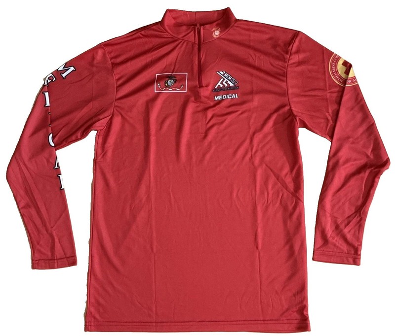 USMC Size M 26TH Marine Corps Marathon 2021 Medical Corpsman 1/4 Zip T-Shirt gallery