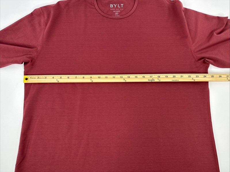 BYLT Drop Cut Lux Long Sleeve Shirt Mens Size XXL Red Curved Hem NWOT gallery