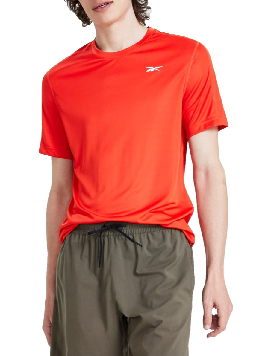 REEBOK Short Sleeve Crewneck Training Tech T-Shirt sz S Small Dynamic Red Orange gallery