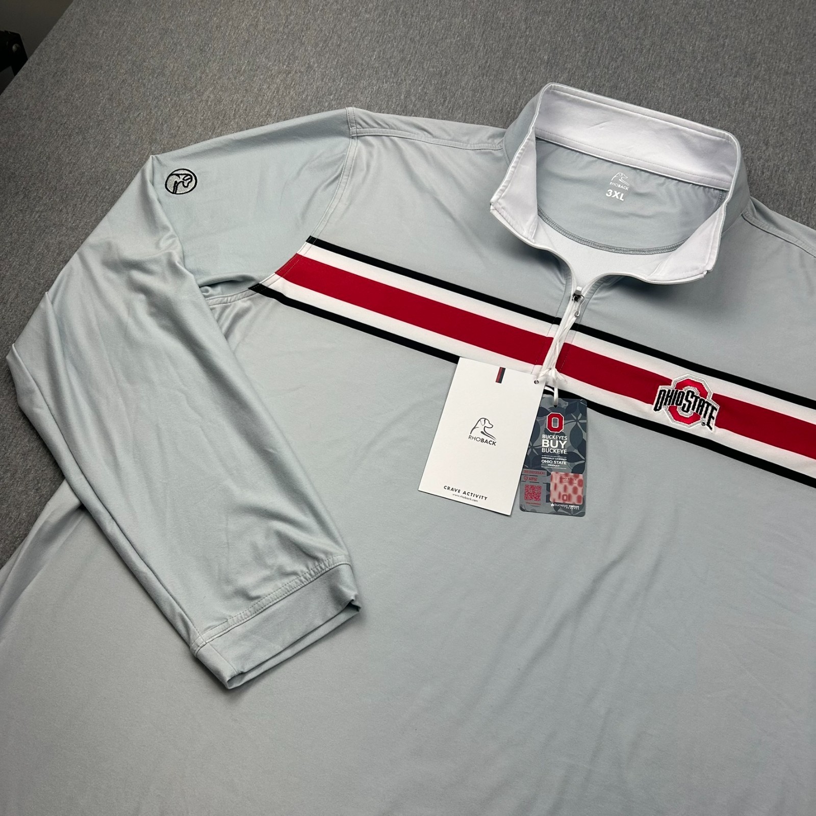 Rhoback Ohio State Performance 1/4 Zip Mens 3XL Gray Red Striped Stretch NEW gallery