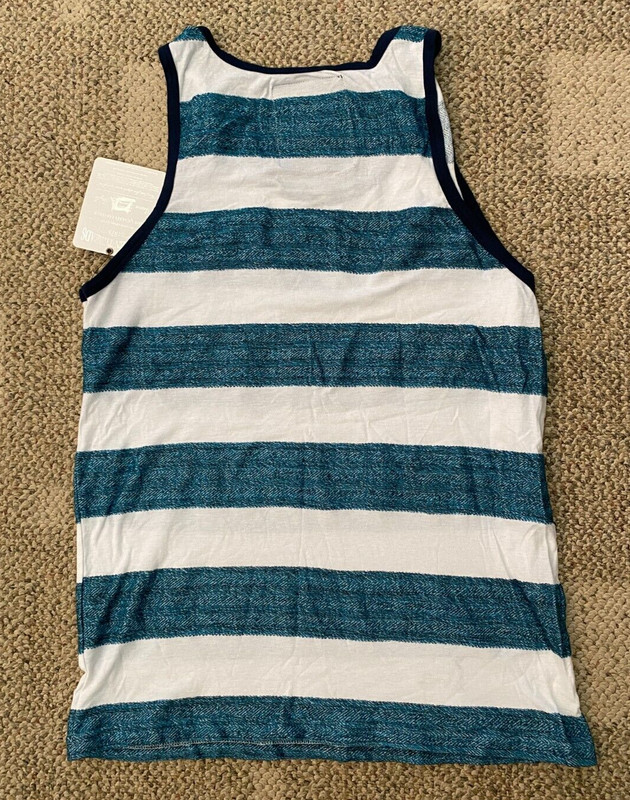 Mens Broken Threads Sleeveless Tank Top Turquoise/Black Stripe Size XL gallery