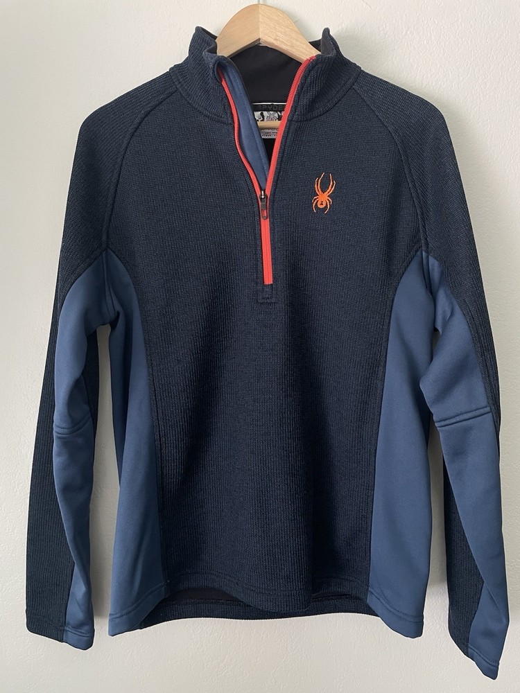Spyder Men’s 1/4 Zip Performance Pullover Jacket Navy Orange M Athletic Hiking