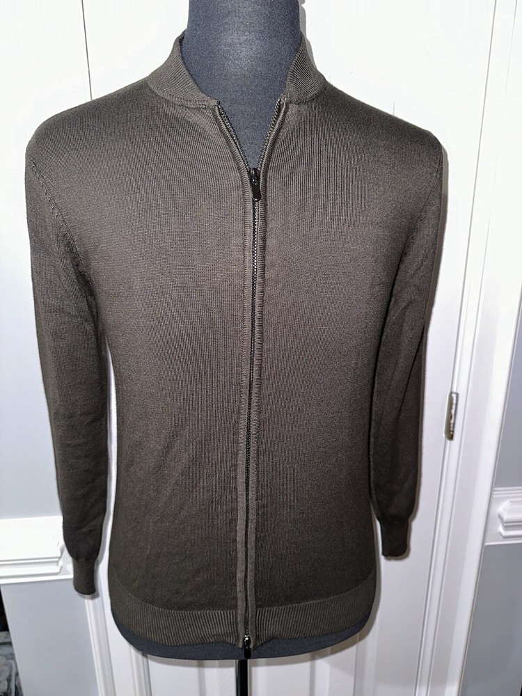 PAUL JONES, OLIVE, MEN'S DESIGNER, ZIP-UP, SWEATER/SHIRT Size: S