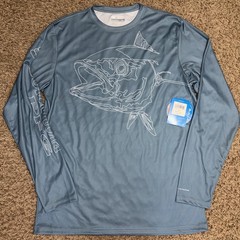 NWT Mens M Columbia PFG Fishing Omni Shade Line Drawn Blue Long Sleeve Shirt