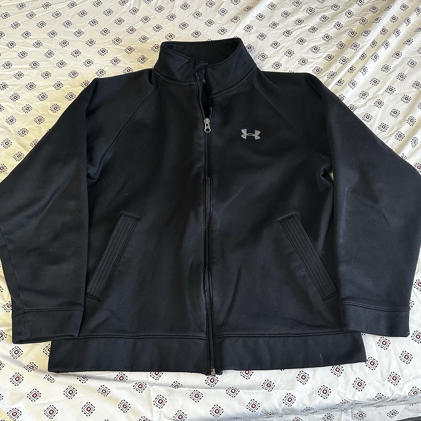 Under armor Zip Up Black logo pockets drawstring collared gym activewear sport gallery