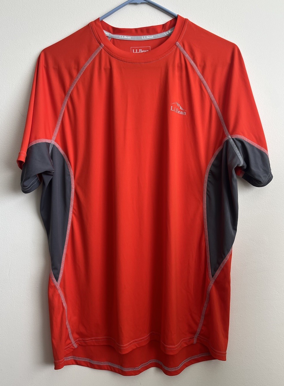 LL Bean Mens L Performance Tee Shirt Red Gray Short Sleeve Athletic Trail Run gallery