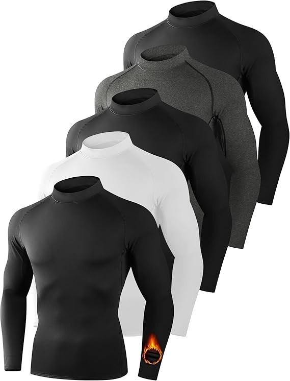 5 Pack Thermal Compression Shirts for Men Long Sleeve Running Gear Undershirt...
