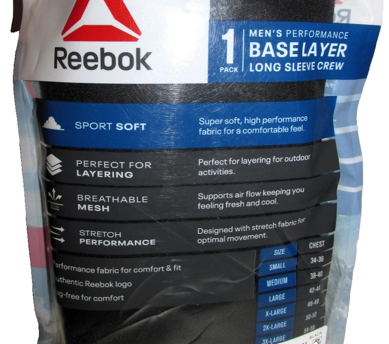 REEBOK Men's Performance Base Layer 2XL 50-52 Long Sleeve Crew Pro Series Sport gallery