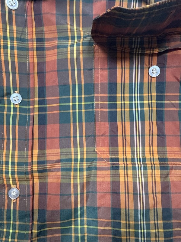 VTG Saska Skiwear Men's M Orange Green Fall Plaid Shirt 100% nylon RARE gallery