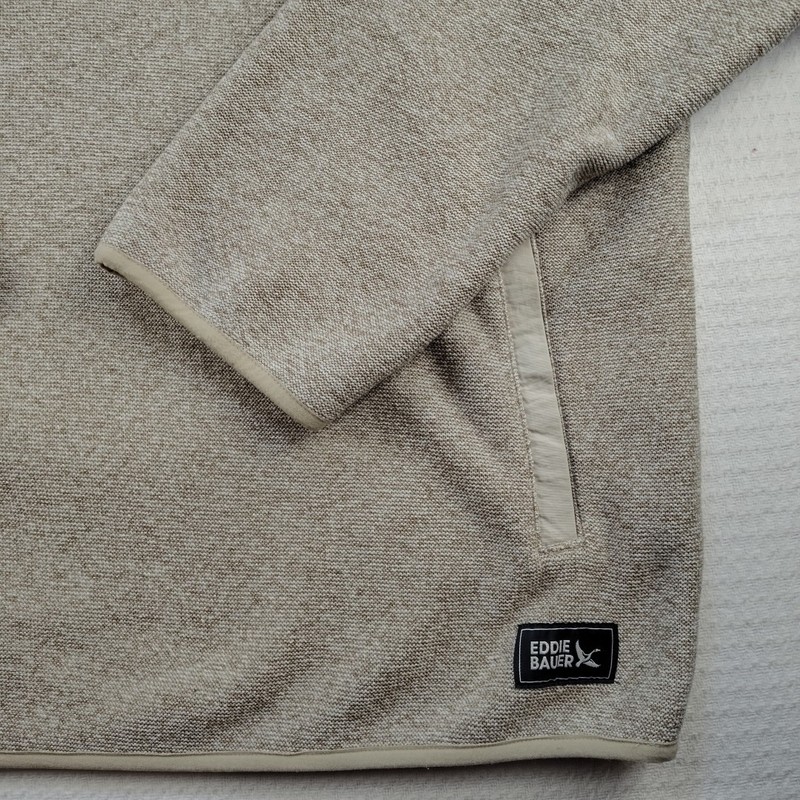 Eddie Bauer Men’s 2XL/XXL Beige Sherpa Fleece Pullover Snap Neck Sweater Jacket gallery
