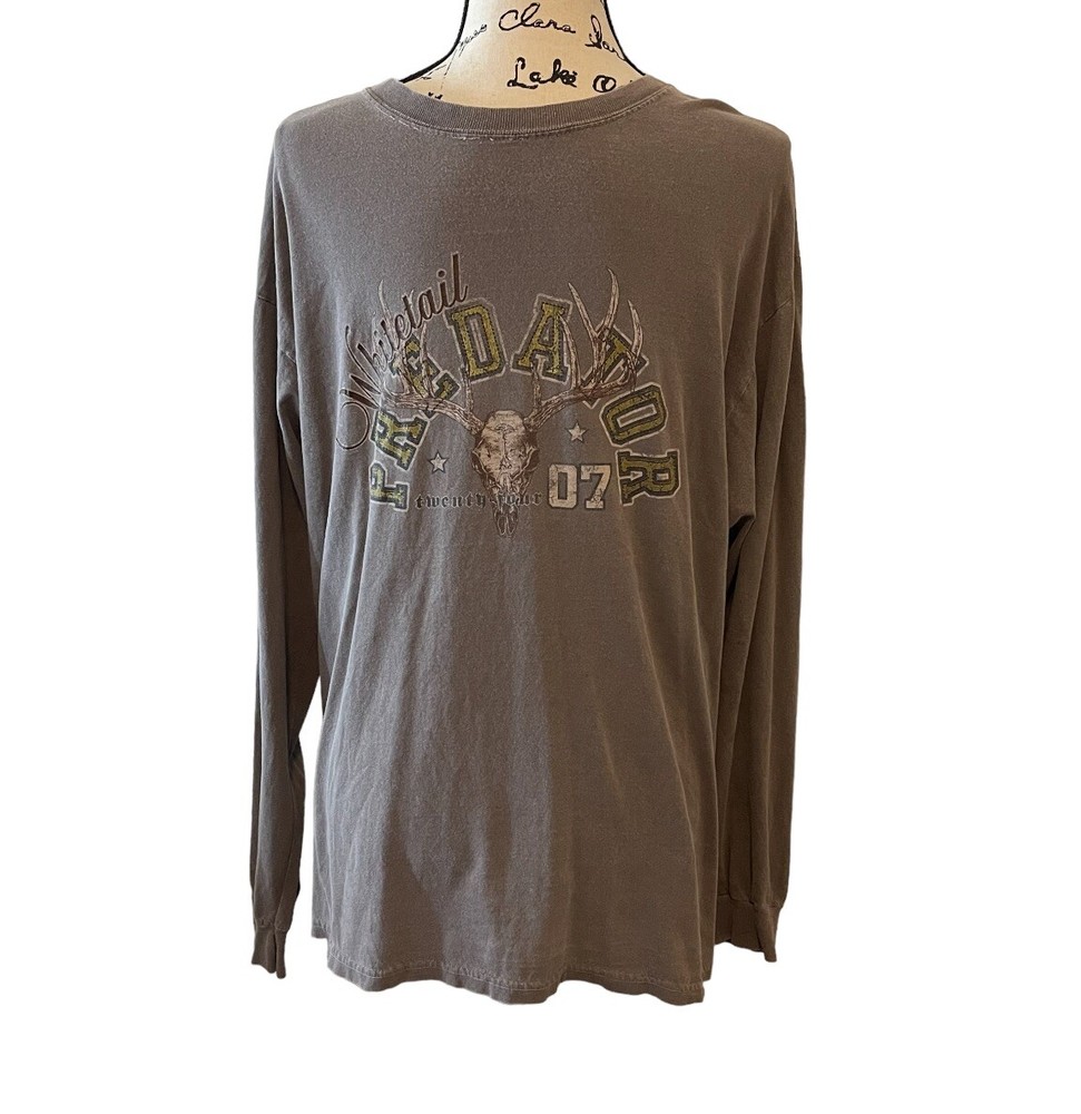 Cabelas Shirt Men Large Brown Cotton Hunting Wilderness Animal Long Sleeve Deer