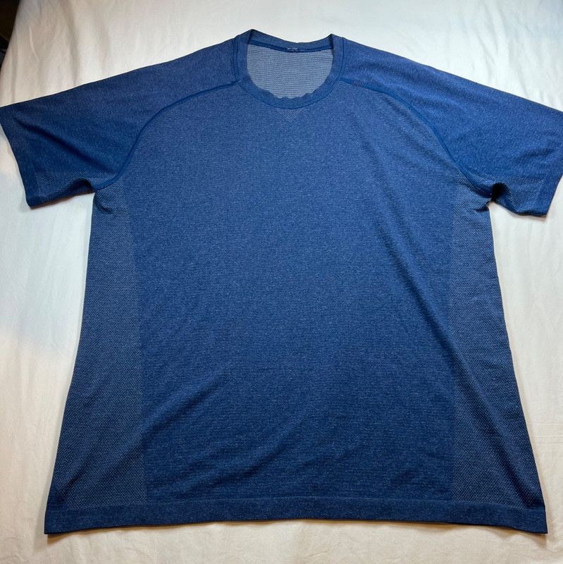 Lululemon Mens XL Metal Vent Tech Short Sleeve Heathered Blue Stretch Sports Gym gallery