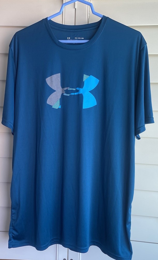 Under Armour T-Shirt Mens 2XL UA Logo Tee Loose Fit Teal Blue HeatGear Athletic