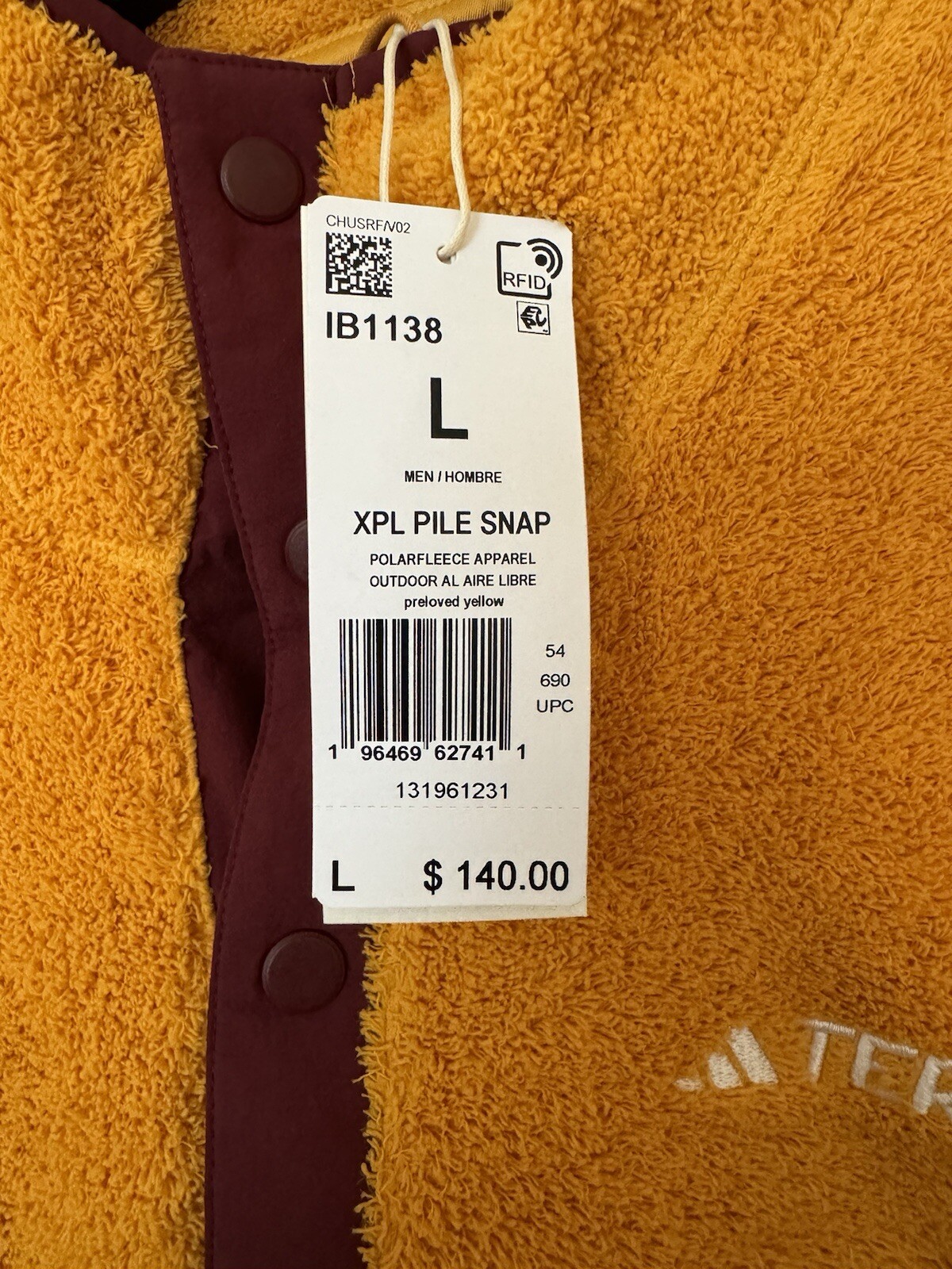 adidas Men’s Large Terrex XPloric High Pile Snap Fleece Pullover Yellow IB1138 gallery