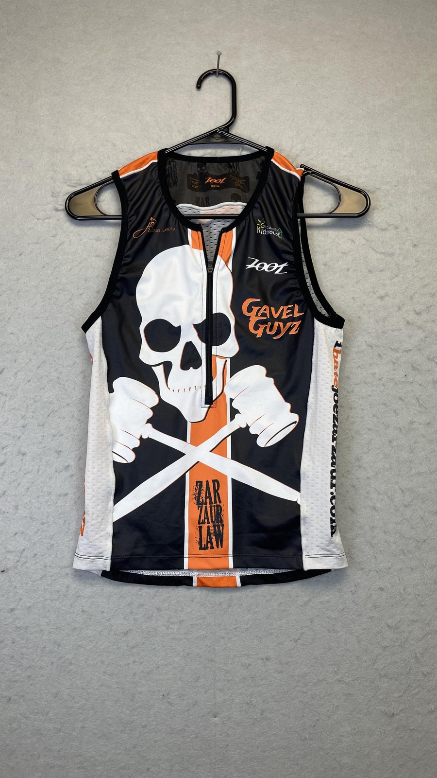 Zoot Triathlon Shirt Mens Medium Black Orange Sleeveless Zip Gavel Guyz Jersey gallery