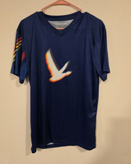 RARE Grey Goose Vodka Men’s Blue Graphic Logo V-Neck Short Sleeve T-Shirt M