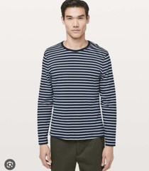 ☀️Lululemon 5 Year Basic LS Mens Sz L Yachtie Stripe Navy White Tee Shirt *247