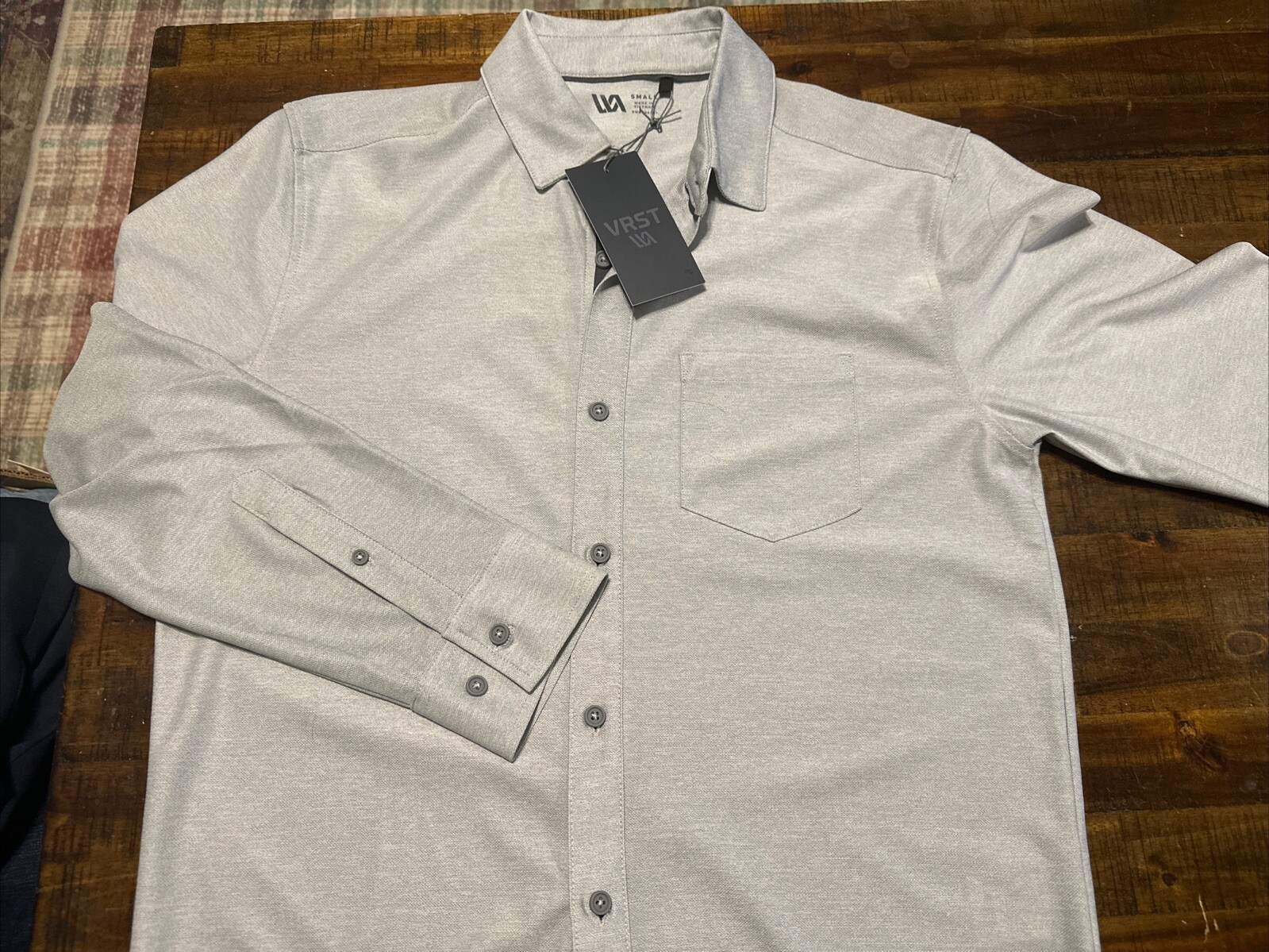 VRST Mens LS Button Up Shirt Silver Shadow Heather Small(1228) gallery
