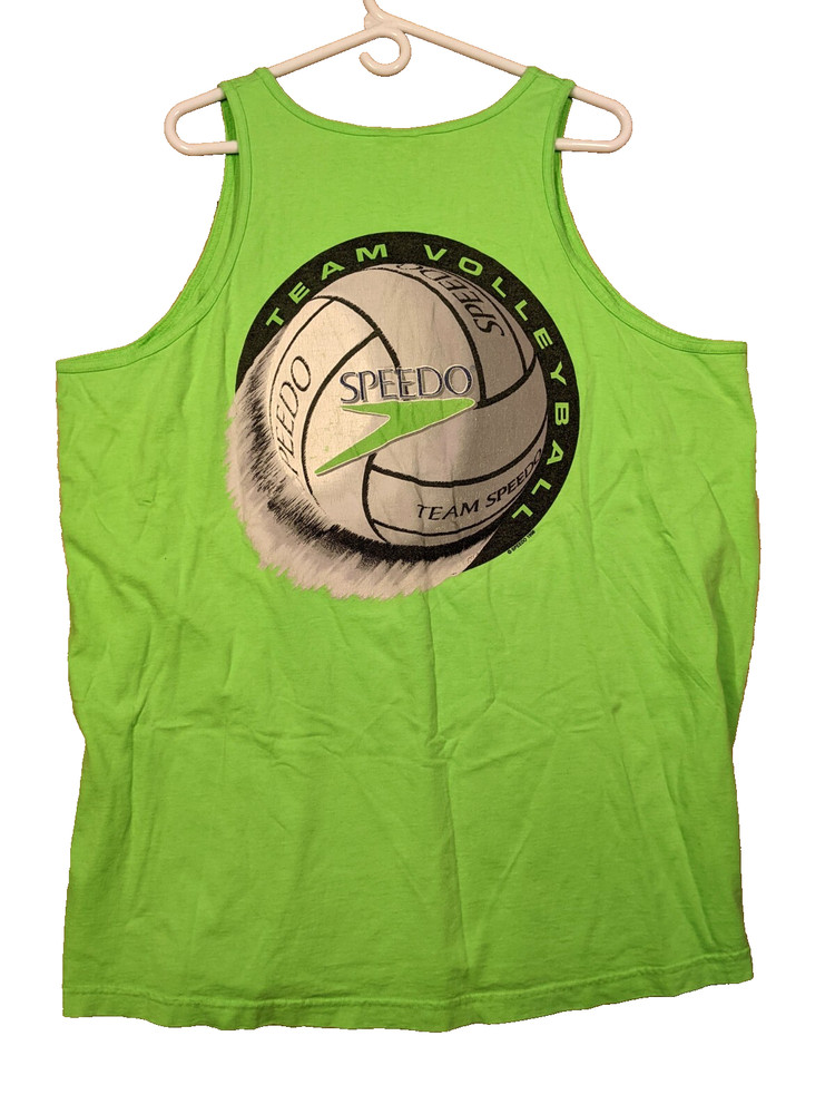 Speedo Men XL Neon Green Team Volleyball Graphic 90s Vintage Cotton Tank Top