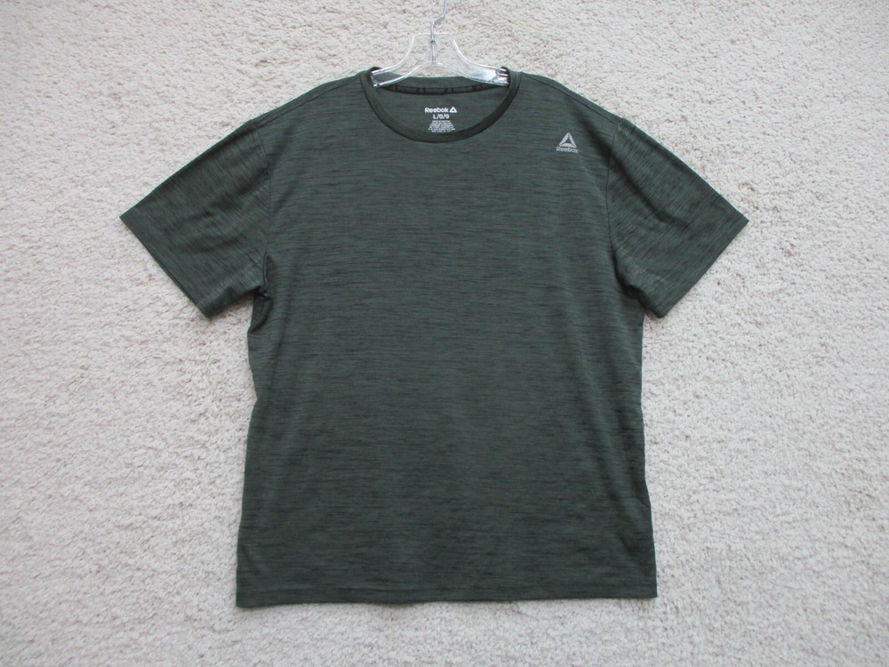 Reebok Shirt Large Adult Gray Athletic Stretch Logo Short Sleeve Modern Fit Mens