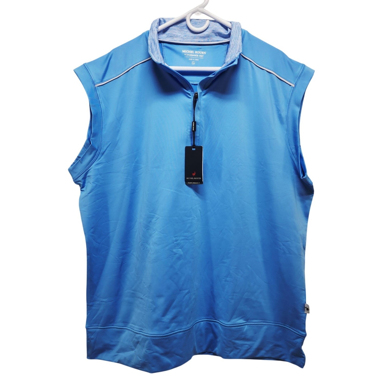 Michel Rouen Mens Size XL Light Blue Performance Vest Zip Neck Activewear gallery