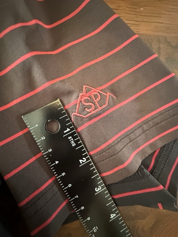 Peter Millar Mens Golf Polo Shirt XL Dark Brown With Red Stripes Short Sleeve gallery