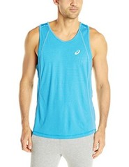 Asics Men’s Shosha Stripe Performance Tank Top, Mediterranean/Light Grey – XL