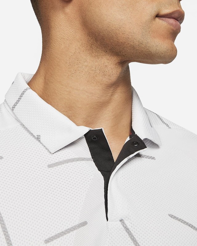 NEW 2021 NIKE DRI-FIT TIGER WOODS COURSE JACQUARD GOLF POLO PHOTON DUST/BLACK gallery