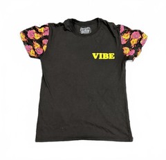 Fresh Laundry Vibe Graphic Black T-Shirt with Floral Flame Sleeves – Size M