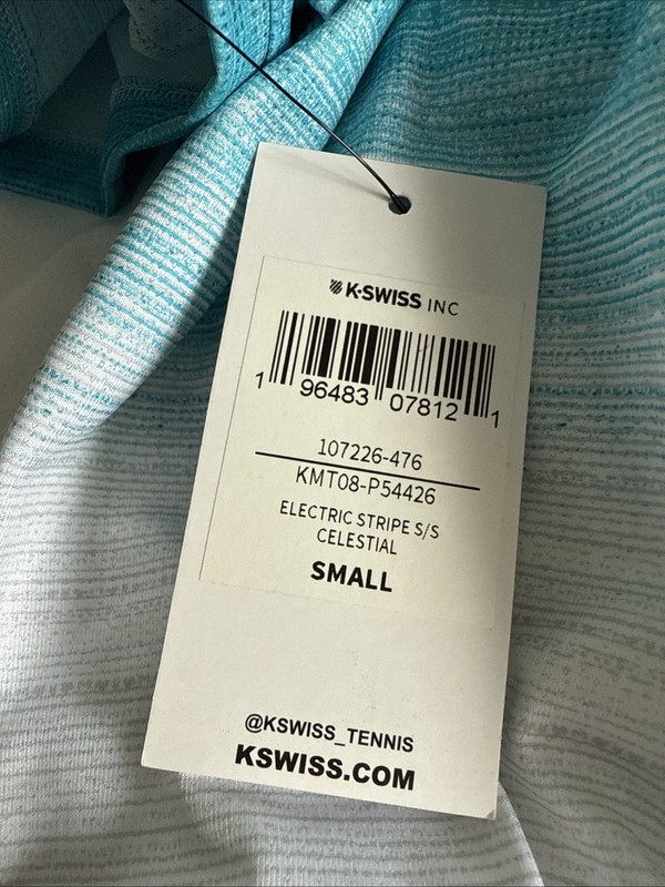 K-Swiss Men's Electric Strip Tennis PICKLEBALL Tee CELESTIAL BLUE SMALL NEW NWT gallery