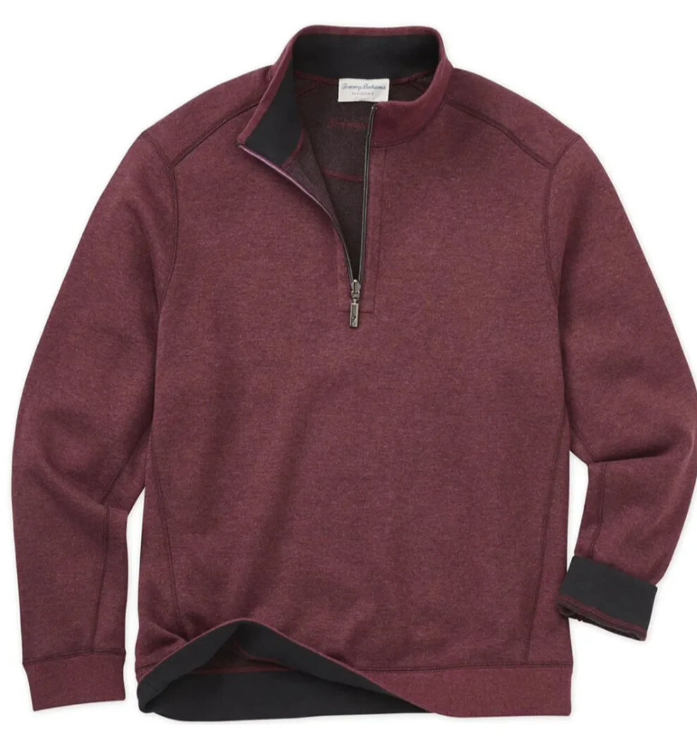 Tommy Bahama Mens XXL Pullover Reversible 1/2 Zip Pinot Noir gallery